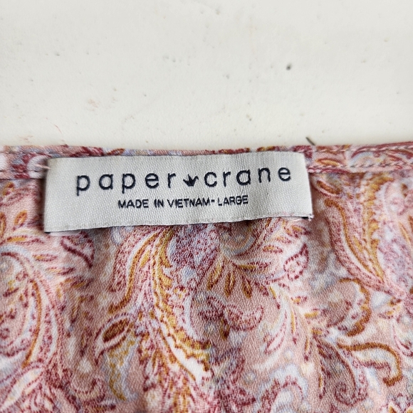 Paper Crane Puff Sleeve Smocked Top V Neck Pink Rose Summer Floral Rayon Sz L - Picture 11 of 11